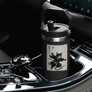 Samurai Cat Flip Straw Tumbler Japanese Sumie Cat Warrior Art TS12 Print Your Wear