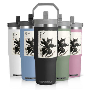 Samurai Cat Flip Straw Tumbler Japanese Sumie Cat Warrior Art TS12 Print Your Wear