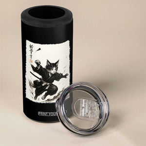 Samurai Cat 4 in 1 Can Cooler Tumbler Japanese Sumie Cat Warrior Art TS12 Print Your Wear