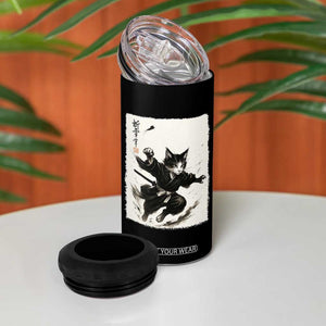 Samurai Cat 4 in 1 Can Cooler Tumbler Japanese Sumie Cat Warrior Art TS12 Print Your Wear