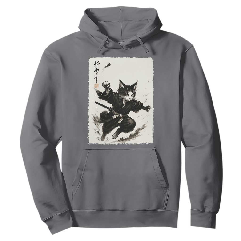 Samurai Cat Hoodie Japanese Sumie Cat Warrior Art TS12 Charcoal Print Your Wear