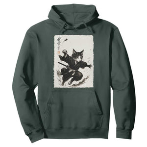 Samurai Cat Hoodie Japanese Sumie Cat Warrior Art TS12 Dark Forest Green Print Your Wear