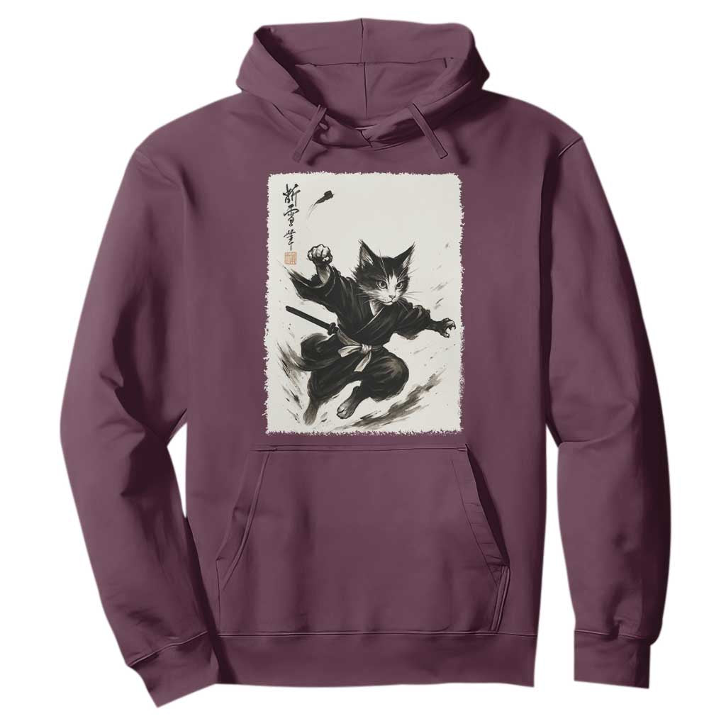Samurai Cat Hoodie Japanese Sumie Cat Warrior Art TS12 Maroon Print Your Wear