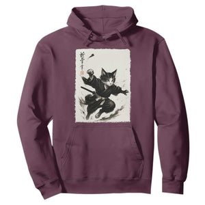 Samurai Cat Hoodie Japanese Sumie Cat Warrior Art TS12 Maroon Print Your Wear