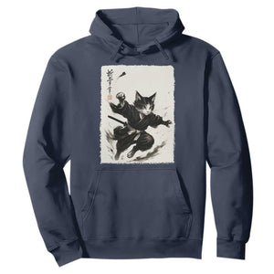 Samurai Cat Hoodie Japanese Sumie Cat Warrior Art TS12 Navy Print Your Wear
