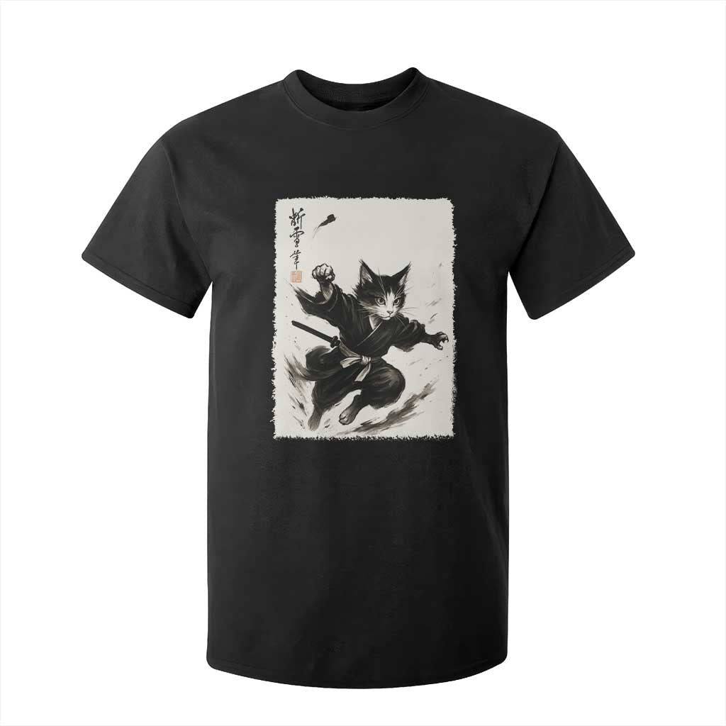 Samurai Cat T Shirt For Kid Japanese Sumie Cat Warrior Art TS12 Black Print Your Wear