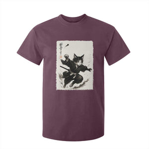 Samurai Cat T Shirt For Kid Japanese Sumie Cat Warrior Art TS12 Maroon Print Your Wear