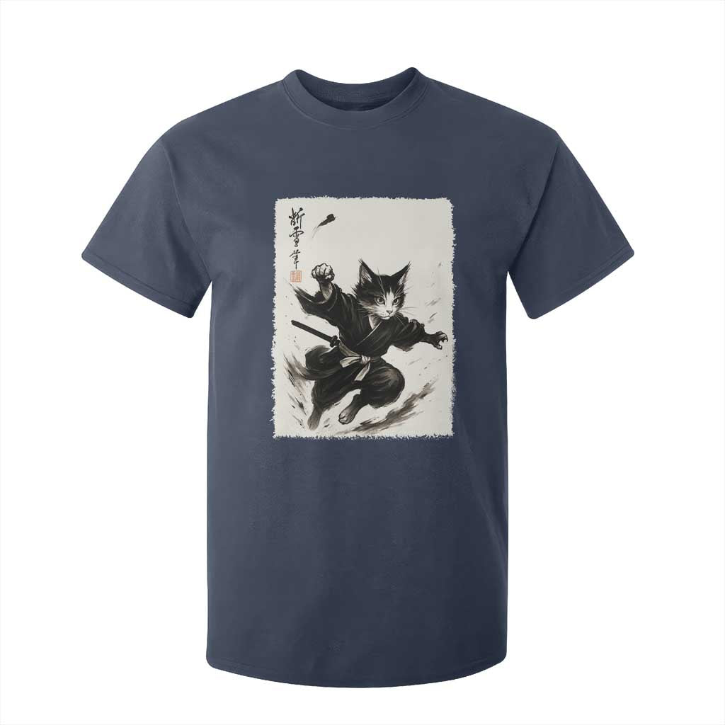 Samurai Cat T Shirt For Kid Japanese Sumie Cat Warrior Art TS12 Navy Print Your Wear