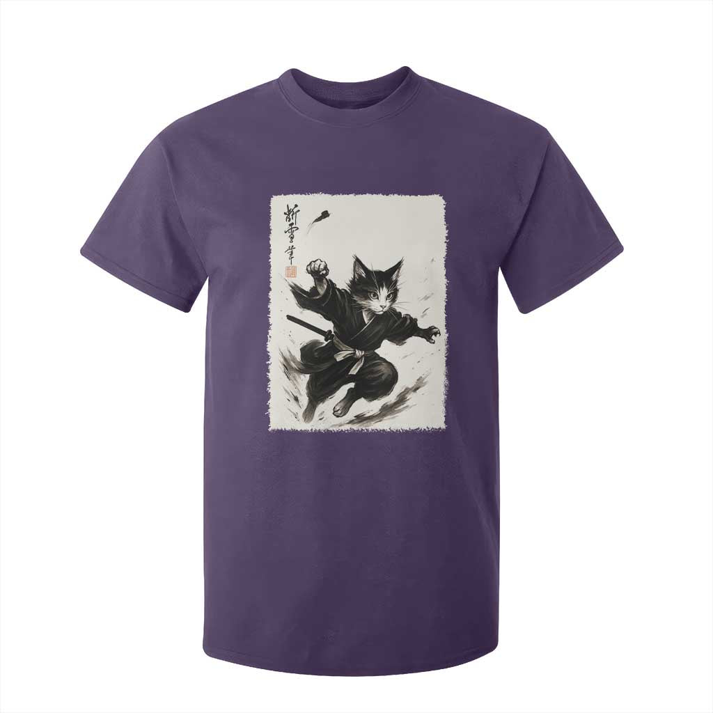 Samurai Cat T Shirt For Kid Japanese Sumie Cat Warrior Art TS12 Purple Print Your Wear