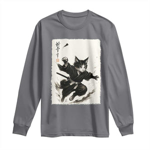 Samurai Cat Long Sleeve Shirt Japanese Sumie Cat Warrior Art TS12 Charcoal Print Your Wear