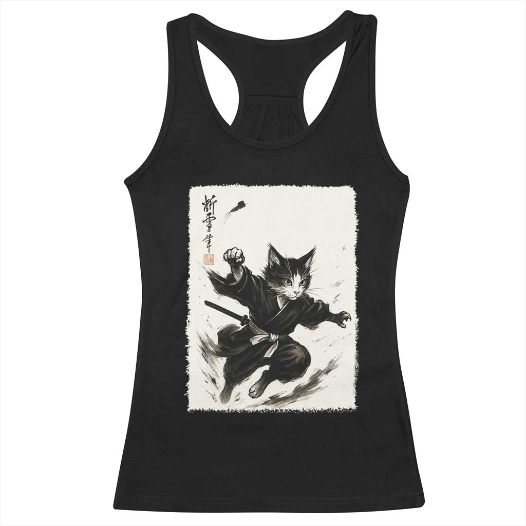 Samurai Cat Racerback Tank Top Japanese Sumie Cat Warrior Art TS12 Black Print Your Wear