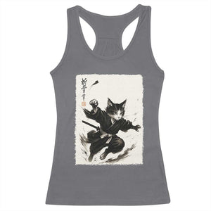 Samurai Cat Racerback Tank Top Japanese Sumie Cat Warrior Art TS12 Charcoal Print Your Wear