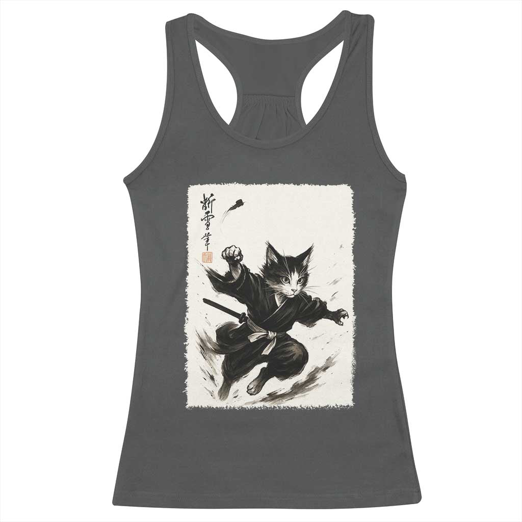 Samurai Cat Racerback Tank Top Japanese Sumie Cat Warrior Art TS12 Dark Heather Print Your Wear