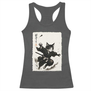 Samurai Cat Racerback Tank Top Japanese Sumie Cat Warrior Art TS12 Dark Heather Print Your Wear