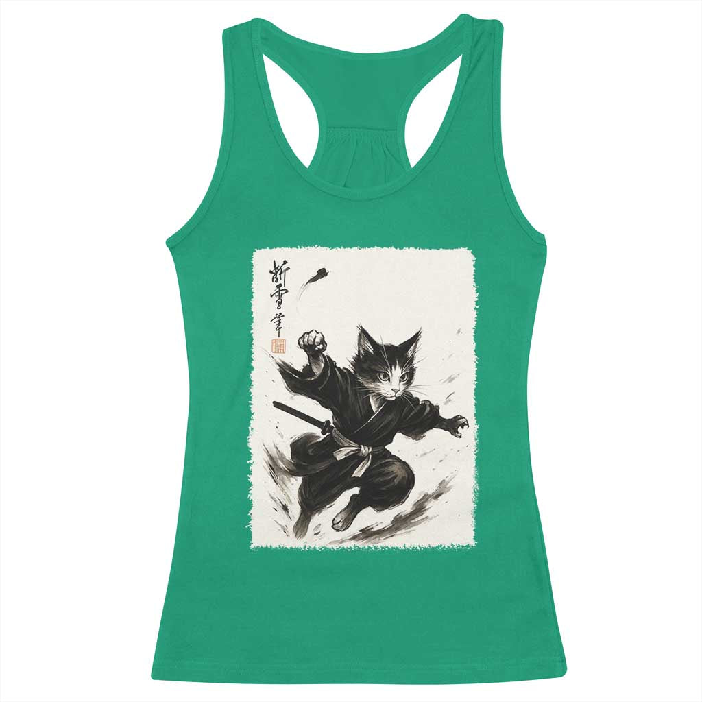 Samurai Cat Racerback Tank Top Japanese Sumie Cat Warrior Art TS12 Irish Green Print Your Wear