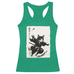 Samurai Cat Racerback Tank Top Japanese Sumie Cat Warrior Art TS12 Irish Green Print Your Wear