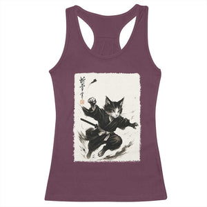 Samurai Cat Racerback Tank Top Japanese Sumie Cat Warrior Art TS12 Maroon Print Your Wear