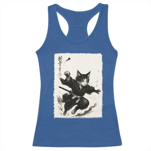 Samurai Cat Racerback Tank Top Japanese Sumie Cat Warrior Art TS12 Royal Blue Print Your Wear