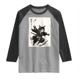 Samurai Cat Raglan Shirt Japanese Sumie Cat Warrior Art TS12 Sport Gray Black Print Your Wear