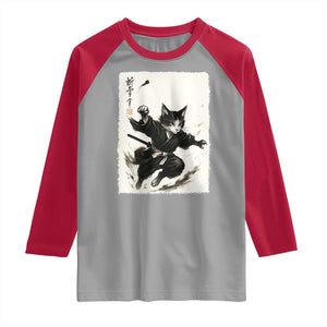 Samurai Cat Raglan Shirt Japanese Sumie Cat Warrior Art TS12 Sport Gray Red Print Your Wear