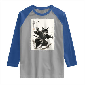 Samurai Cat Raglan Shirt Japanese Sumie Cat Warrior Art TS12 Sport Gray Royal Print Your Wear