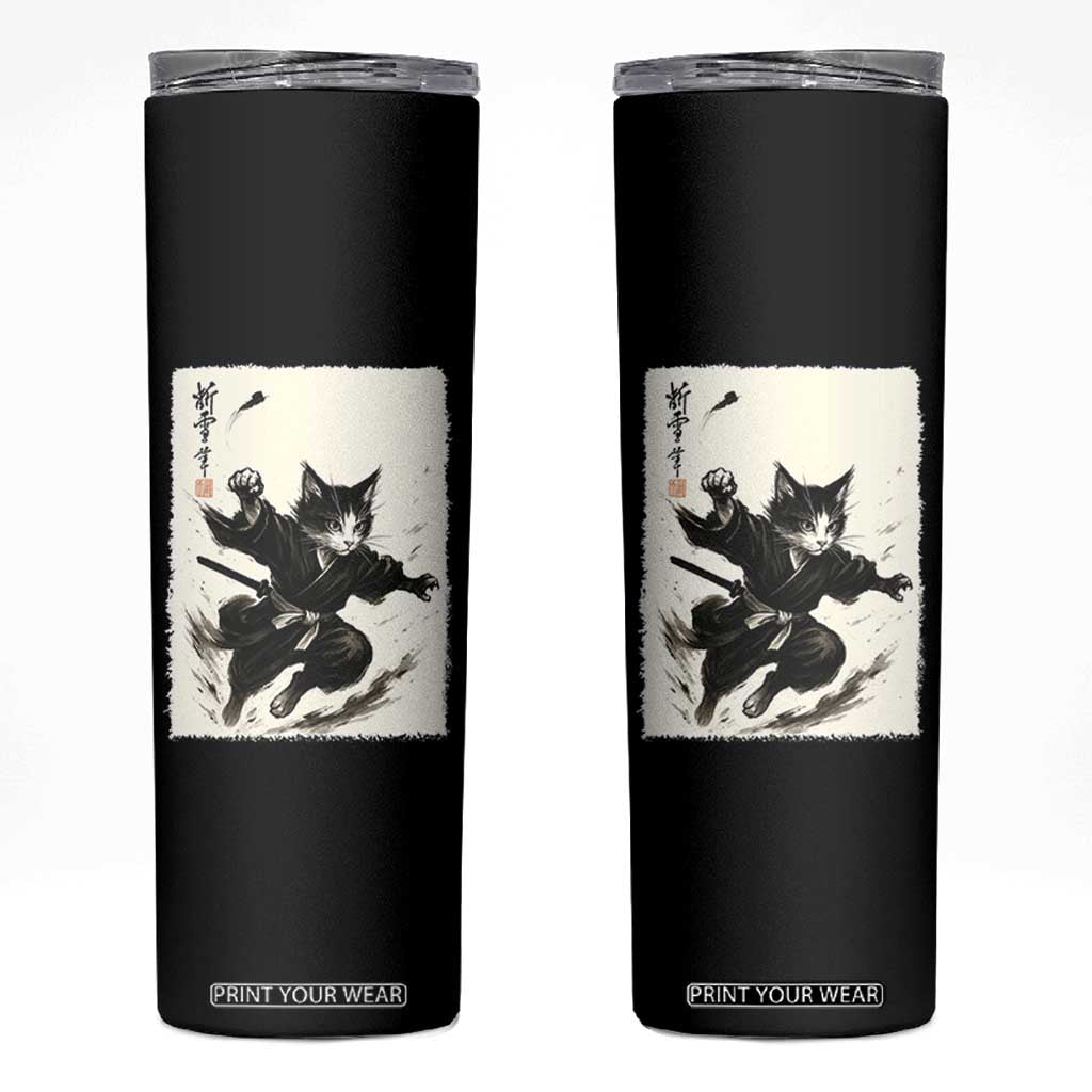 Samurai Cat Skinny Tumbler Japanese Sumie Cat Warrior Art TS12 Black Print Your Wear