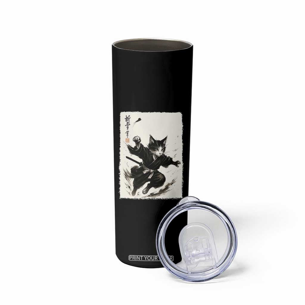 Samurai Cat Skinny Tumbler Japanese Sumie Cat Warrior Art TS12 Print Your Wear
