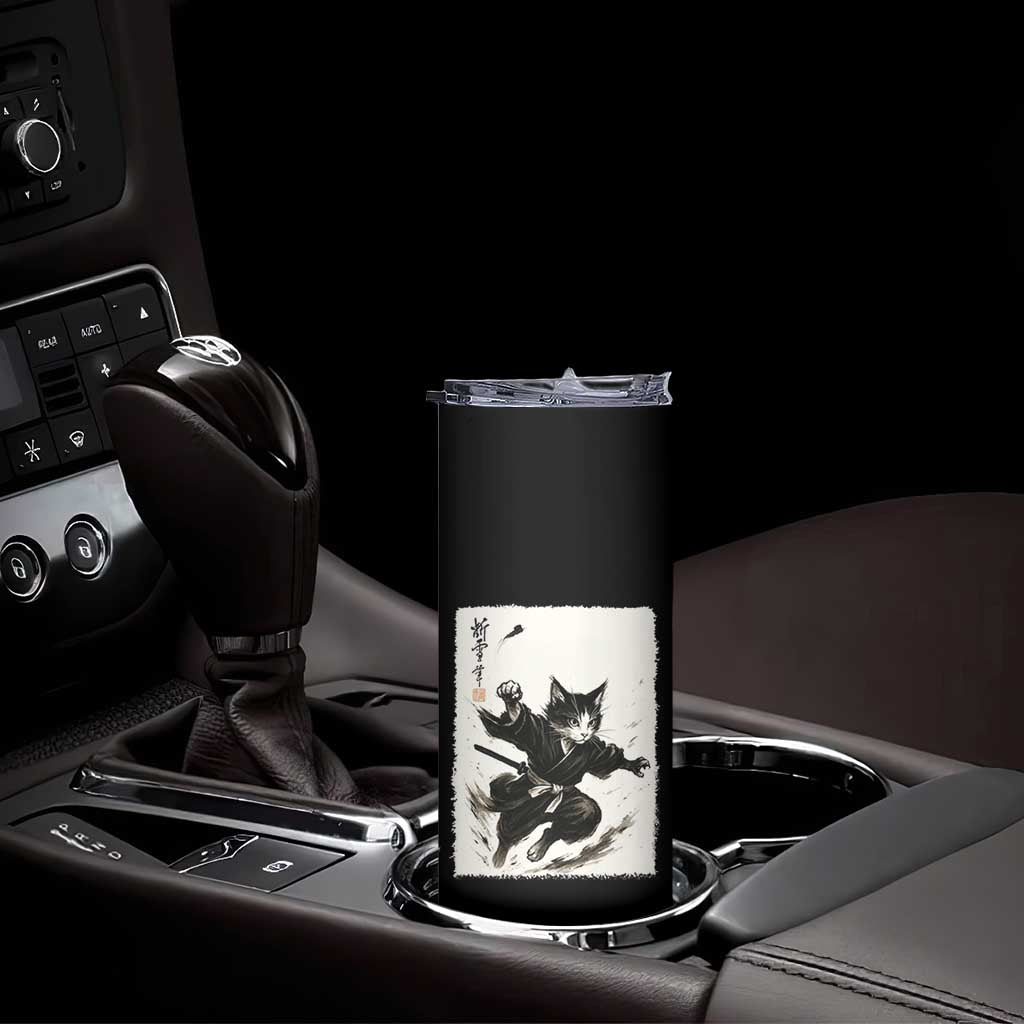Samurai Cat Skinny Tumbler Japanese Sumie Cat Warrior Art TS12 Print Your Wear
