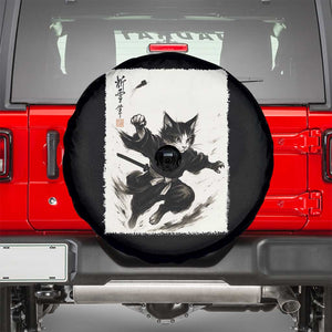 Samurai Cat Spare Tire Cover Japanese Sumie Cat Warrior Art TS12 Black Print Your Wear