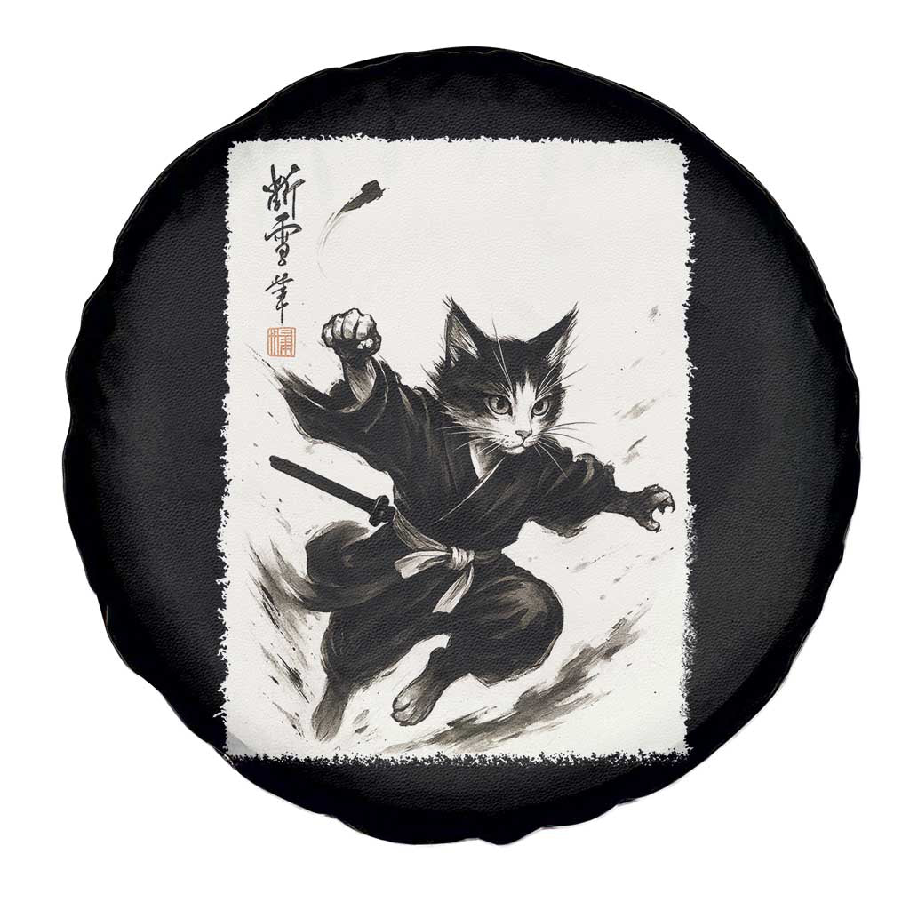 Samurai Cat Spare Tire Cover Japanese Sumie Cat Warrior Art TS12 Print Your Wear