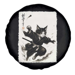 Samurai Cat Spare Tire Cover Japanese Sumie Cat Warrior Art TS12 Print Your Wear
