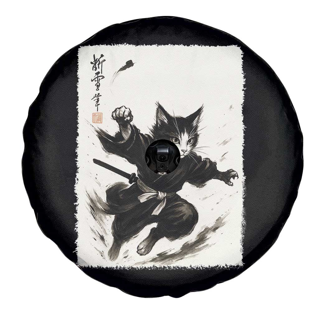 Samurai Cat Spare Tire Cover Japanese Sumie Cat Warrior Art TS12 Print Your Wear