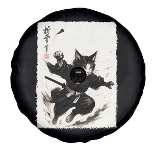 Samurai Cat Spare Tire Cover Japanese Sumie Cat Warrior Art TS12 Print Your Wear