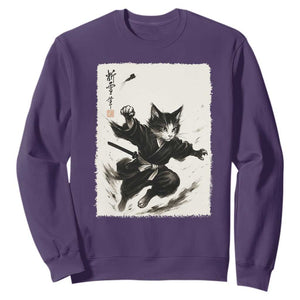 Samurai Cat Sweatshirt Japanese Sumie Cat Warrior Art TS12 Purple Print Your Wear