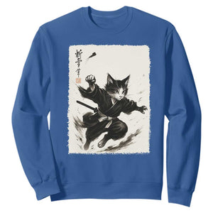 Samurai Cat Sweatshirt Japanese Sumie Cat Warrior Art TS12 Royal Blue Print Your Wear