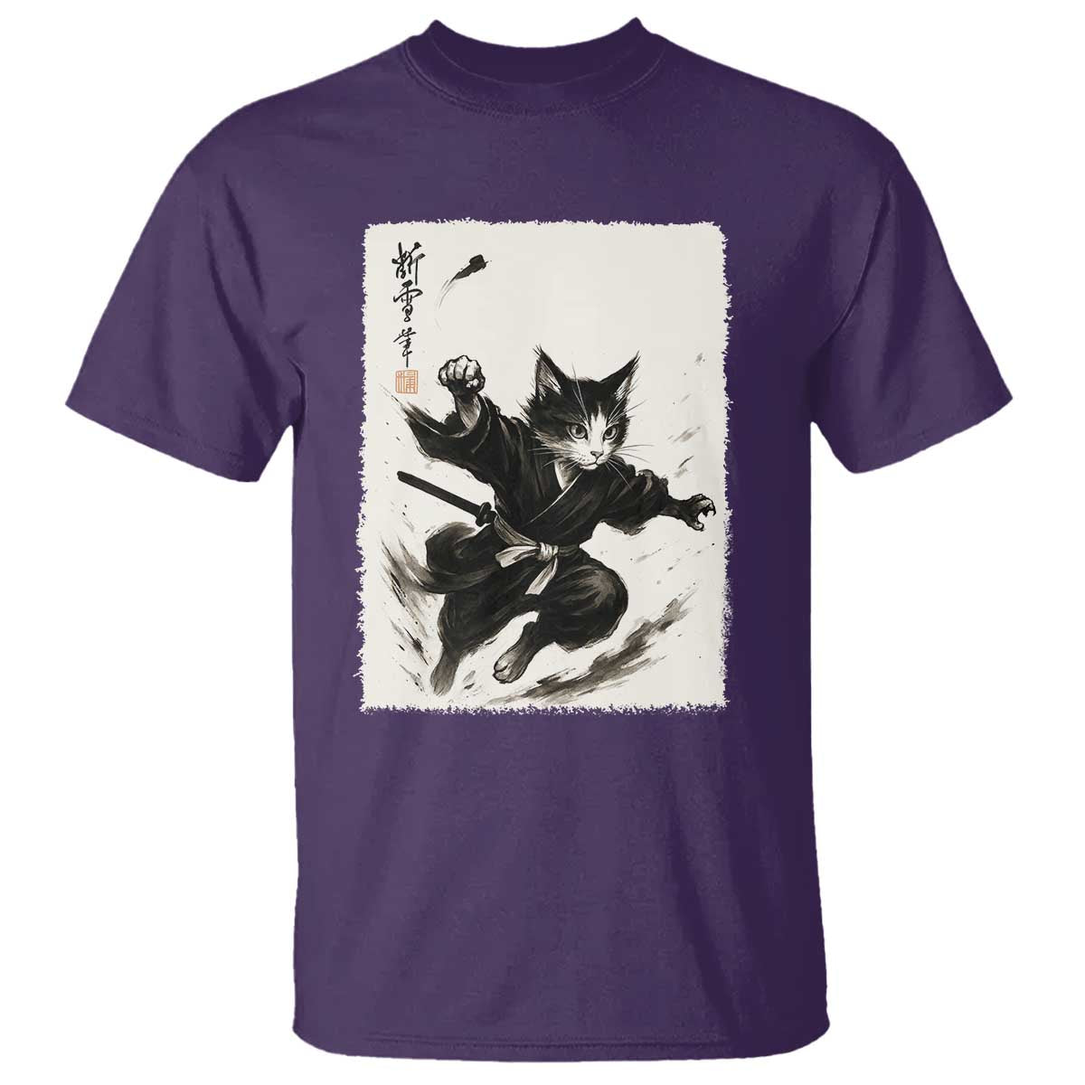 Samurai Cat T Shirt Japanese Sumie Cat Warrior Art TS12 Purple Print Your Wear