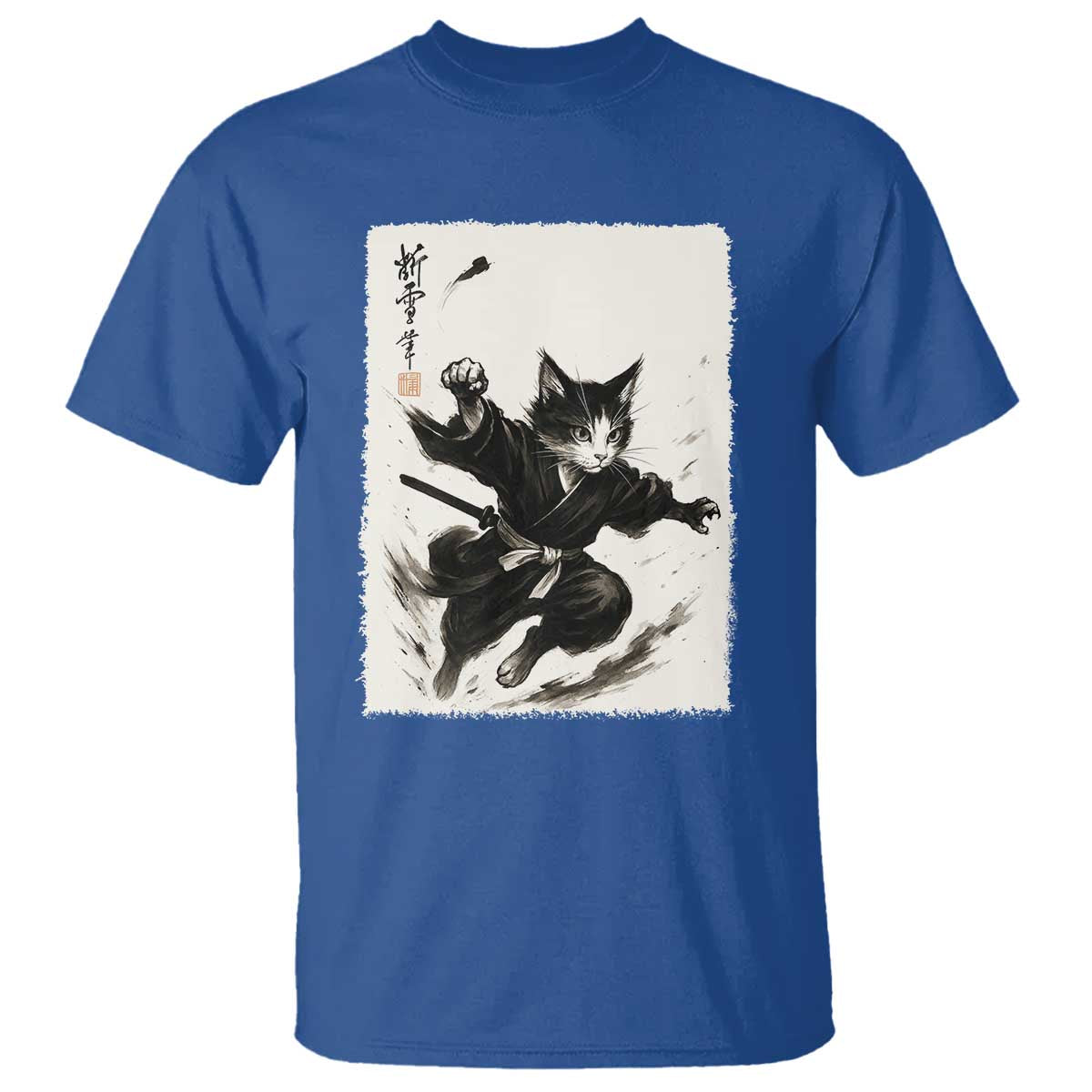 Samurai Cat T Shirt Japanese Sumie Cat Warrior Art TS12 Royal Blue Print Your Wear