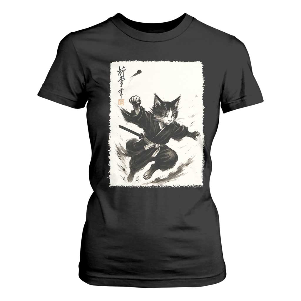 Samurai Cat T Shirt For Women Japanese Sumie Cat Warrior Art TS12 Black Print Your Wear