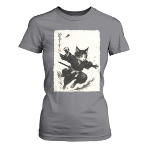 Samurai Cat T Shirt For Women Japanese Sumie Cat Warrior Art TS12 Charcoal Print Your Wear