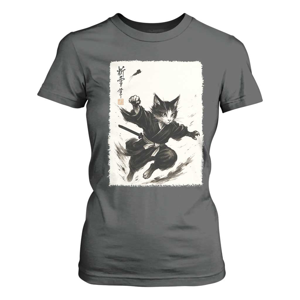 Samurai Cat T Shirt For Women Japanese Sumie Cat Warrior Art TS12 Dark Heather Print Your Wear