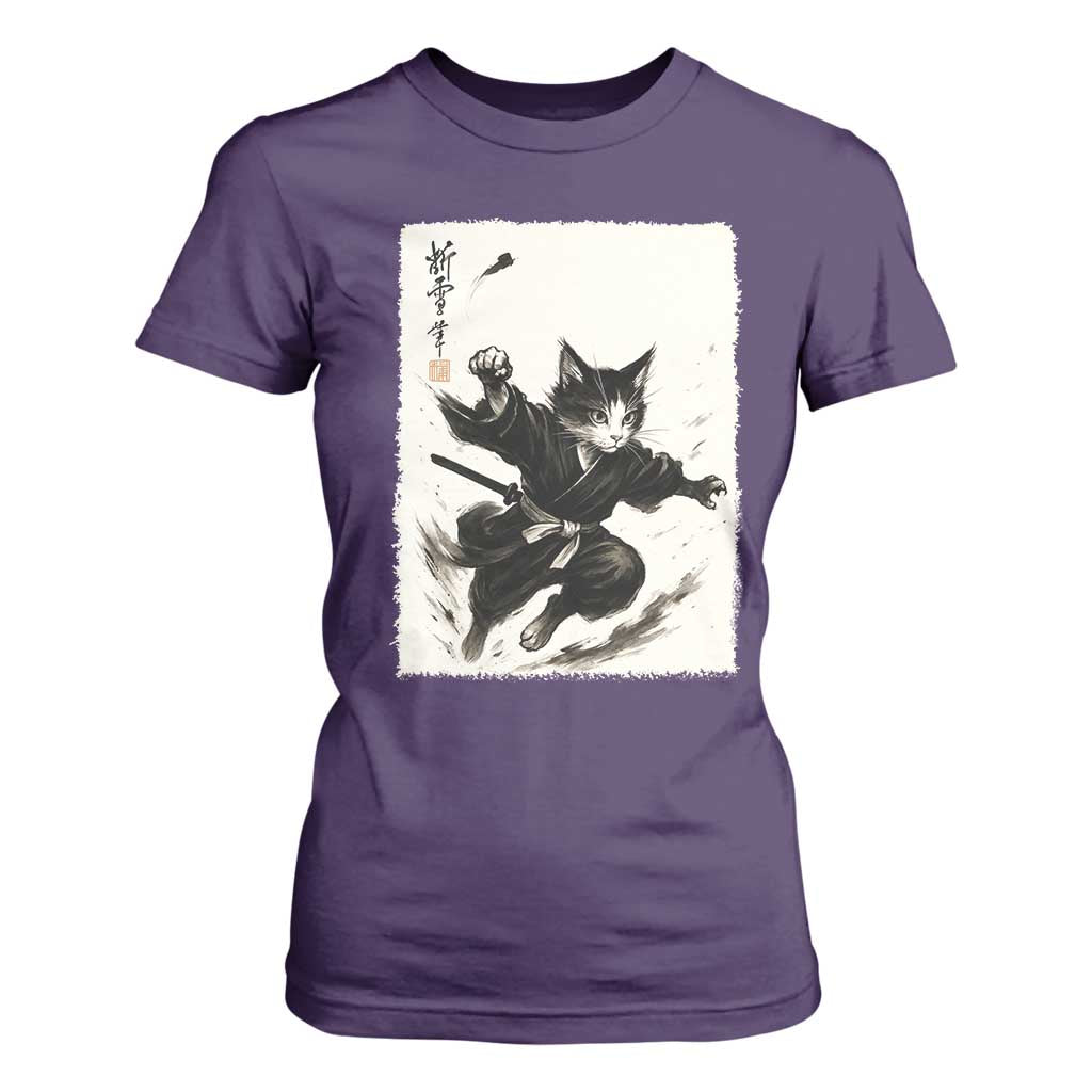 Samurai Cat T Shirt For Women Japanese Sumie Cat Warrior Art TS12 Purple Print Your Wear