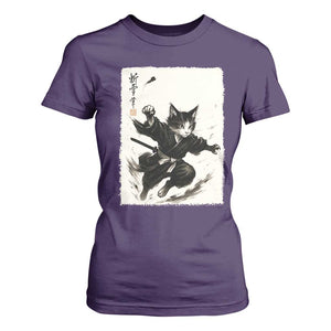 Samurai Cat T Shirt For Women Japanese Sumie Cat Warrior Art TS12 Purple Print Your Wear