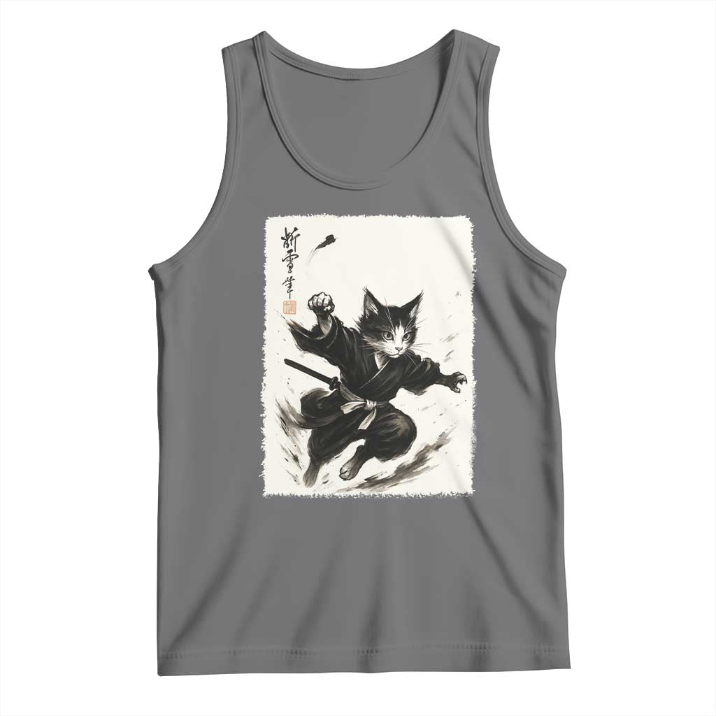 Samurai Cat Tank Top Japanese Sumie Cat Warrior Art TS12 Black Heather Print Your Wear