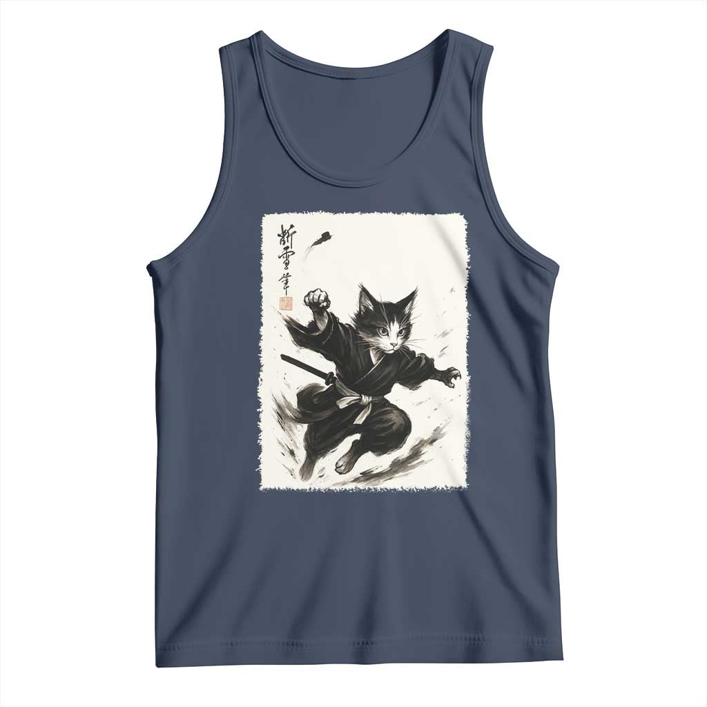 Samurai Cat Tank Top Japanese Sumie Cat Warrior Art TS12 Navy Print Your Wear