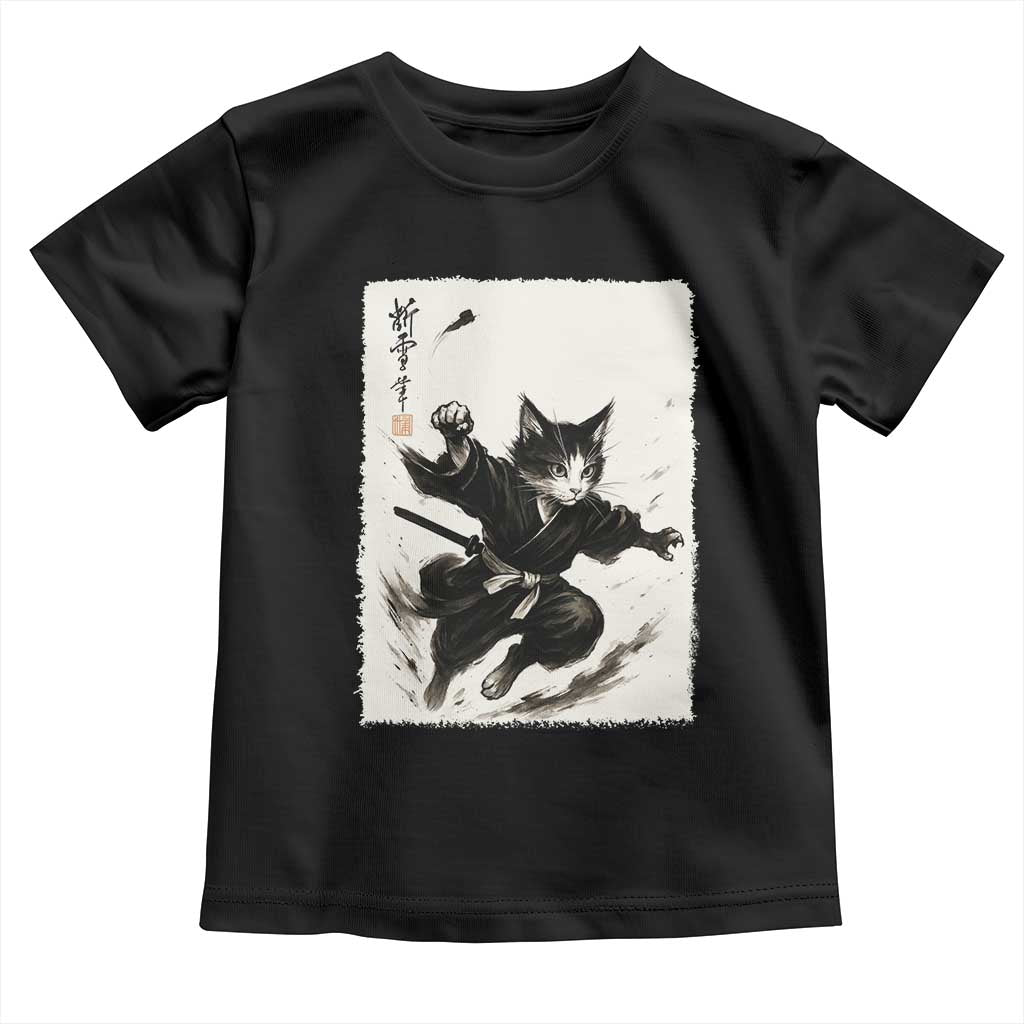 Samurai Cat Toddler T Shirt Japanese Sumie Cat Warrior Art TS12 Black Print Your Wear