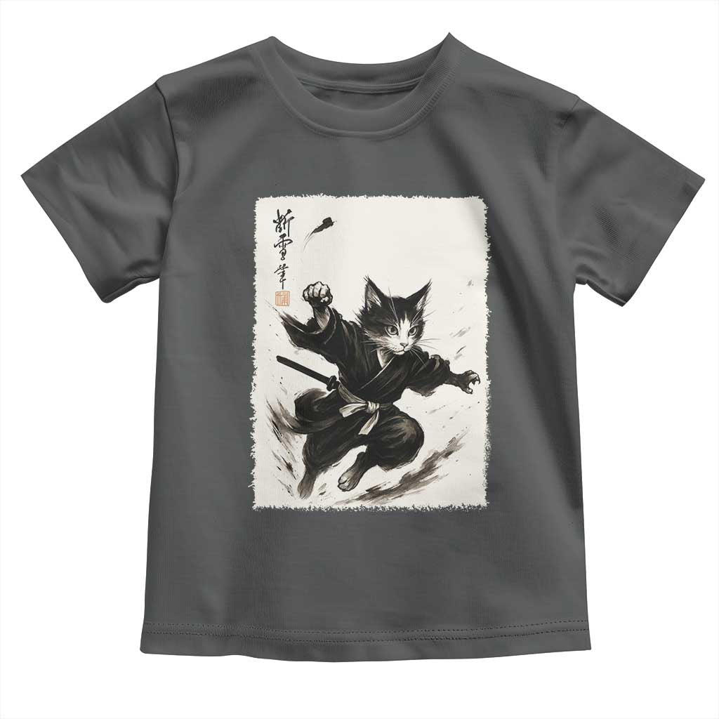 Samurai Cat Toddler T Shirt Japanese Sumie Cat Warrior Art TS12 Dark Heather Print Your Wear