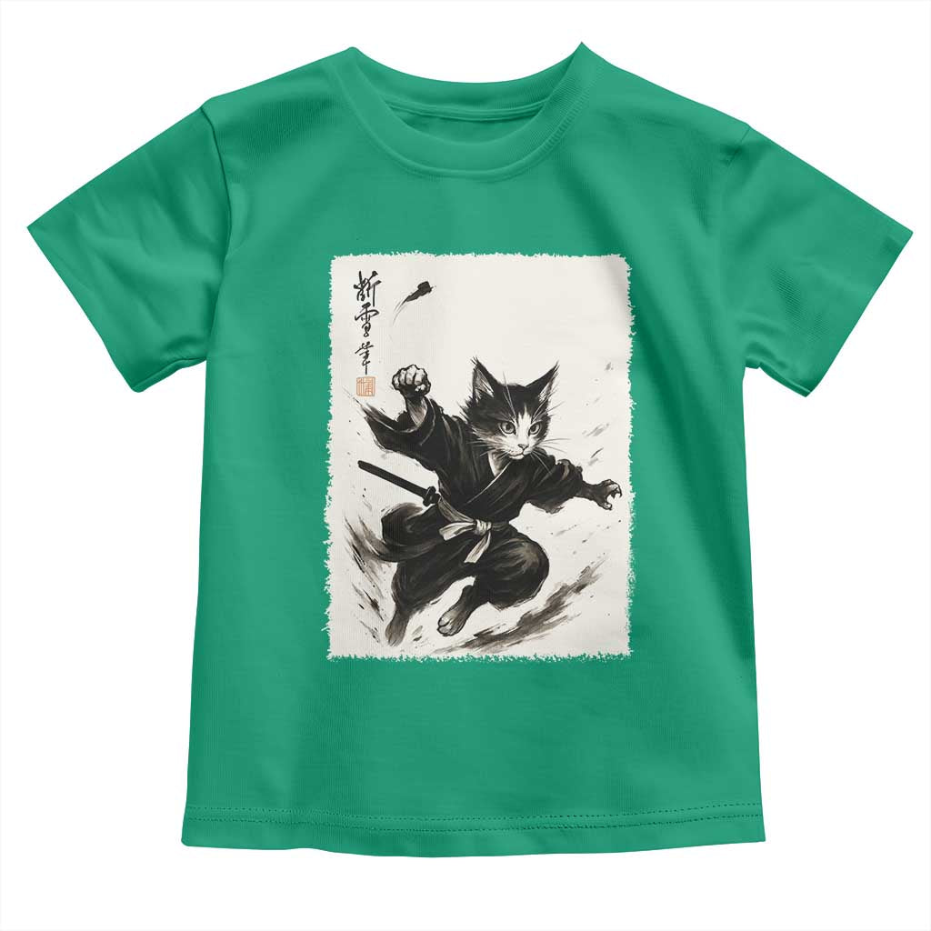 Samurai Cat Toddler T Shirt Japanese Sumie Cat Warrior Art TS12 Irish Green Print Your Wear