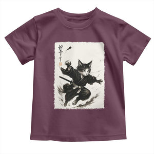 Samurai Cat Toddler T Shirt Japanese Sumie Cat Warrior Art TS12 Maroon Print Your Wear