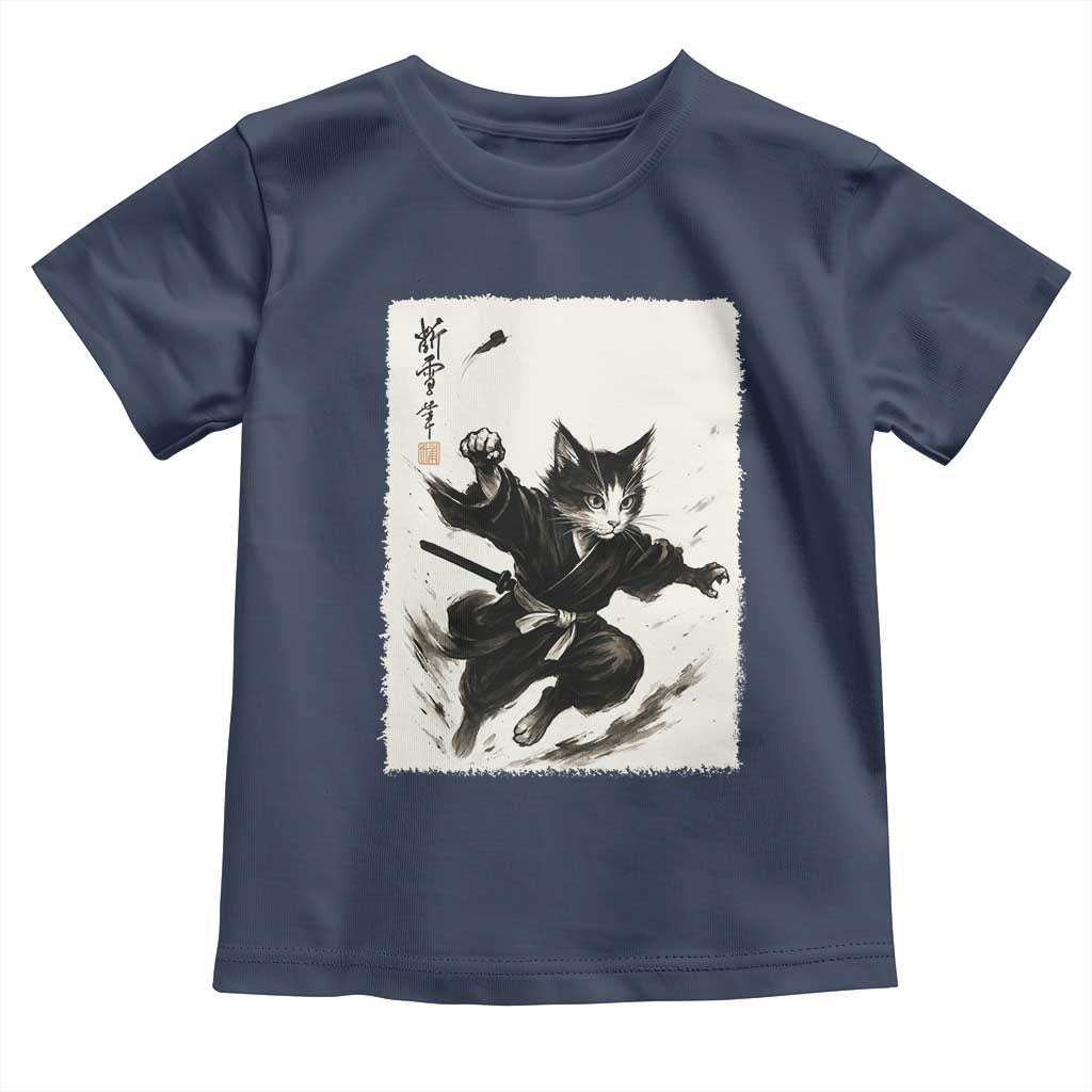 Samurai Cat Toddler T Shirt Japanese Sumie Cat Warrior Art TS12 Navy Print Your Wear