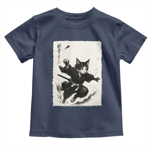 Samurai Cat Toddler T Shirt Japanese Sumie Cat Warrior Art TS12 Navy Print Your Wear